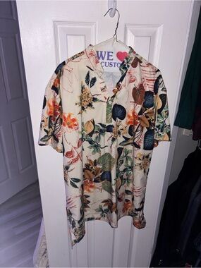 Tropical Floral Hawaiian shirt vintage men’s 3/4 button short sleeve shirt